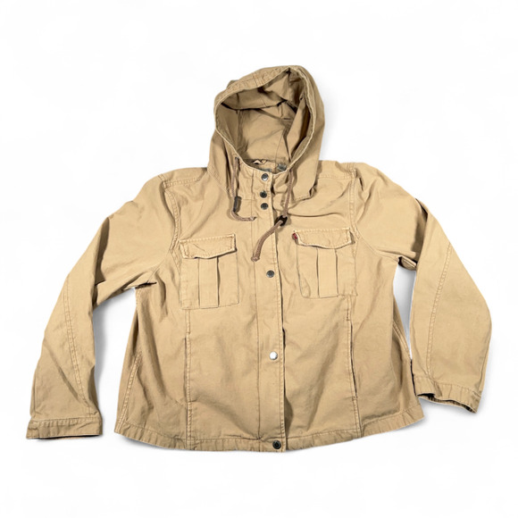 Levis Jacket Womens EXTRA LARGE Brown Hooded Utility Military Field Cotton Khaki - Picture 1 of 8